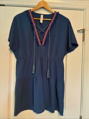 Swim Coverup Blue Lace-Up Tassel
